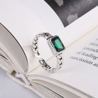 Spiritual Abacus 925 Sterling Silver Green Square Zircon Ring for Women