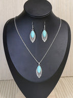 Spiritual Abacus-Ethnic Boho Turquoise Necklace & Earring Set Vintage Silver-Plated Floral Jewelry
