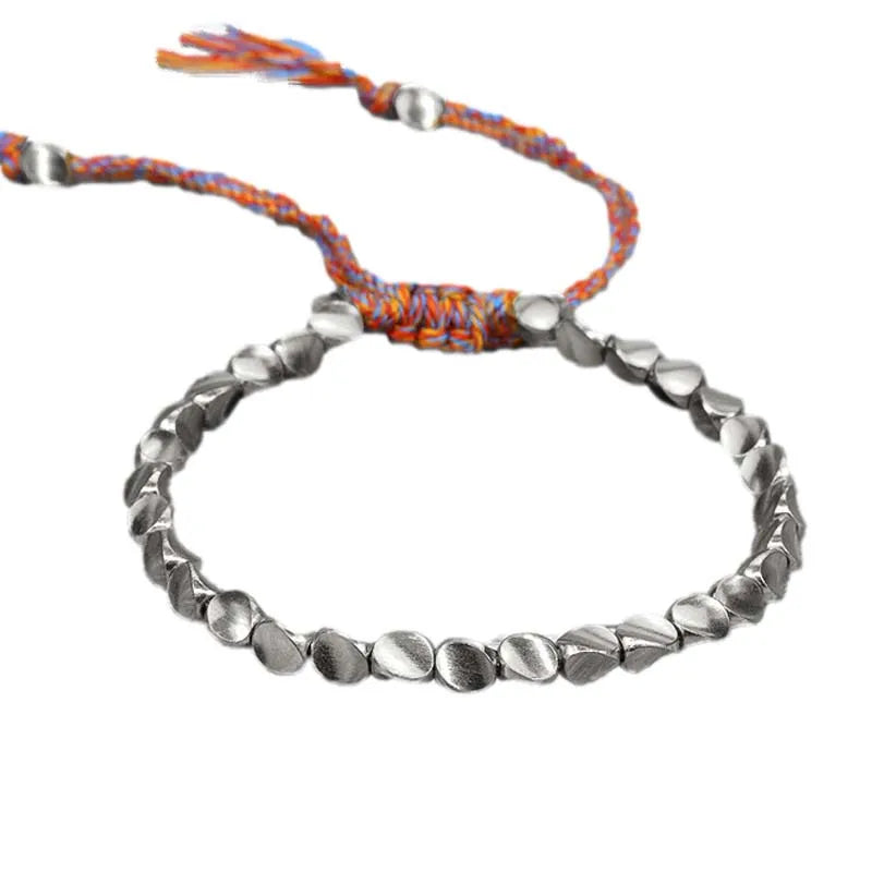 Spiritual Abacus Handmade Tibetan Copper Bead Bracelet – Adjustable Braided Rope Bracelet for Men & Women, Boho Vintage Jewelry Gift