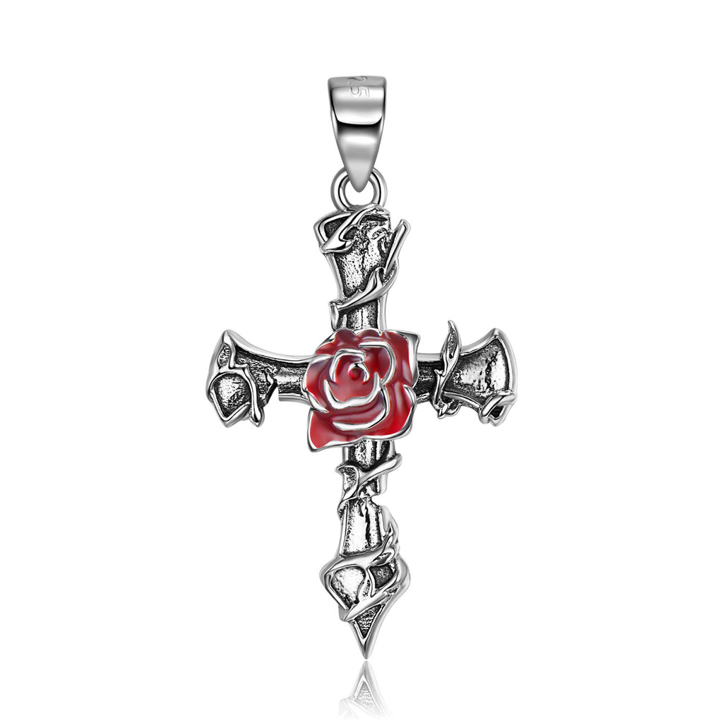 Spiritual Abacus S925 Sterling Silver Thorn Rose Cross Necklace
