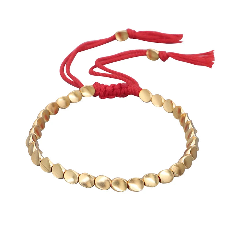 Spiritual Abacus Handmade Tibetan Copper Bead Bracelet – Adjustable Braided Rope Bracelet for Men & Women, Boho Vintage Jewelry Gift