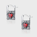 Spiritual Abacus Vintage Sterling Silver Lock Earrings with Heart-Shaped Zircon (S925)