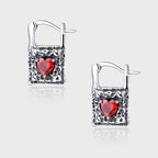 Spiritual Abacus Vintage Sterling Silver Lock Earrings with Heart-Shaped Zircon (S925)