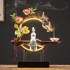 Spiritual Abacus LED Lotus Girl Backflow Incense Burner – USB Ceramic Circle Design with Stick & Cone Holder for Home & Office