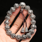 Spiritual Abacus Tibetan Silver Mantra Bracelet – Handmade Nepalese Heart Sutra & Six-Word Mantra Bead Bracelet