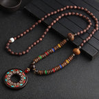 🐟 Handmade Nepalese Mala Necklace – Wood Beads with Horn Pendant Ethnic Buddhist Prayer Necklace for Men & Women – Spiritual Jewelry by Spiritual Abacus
