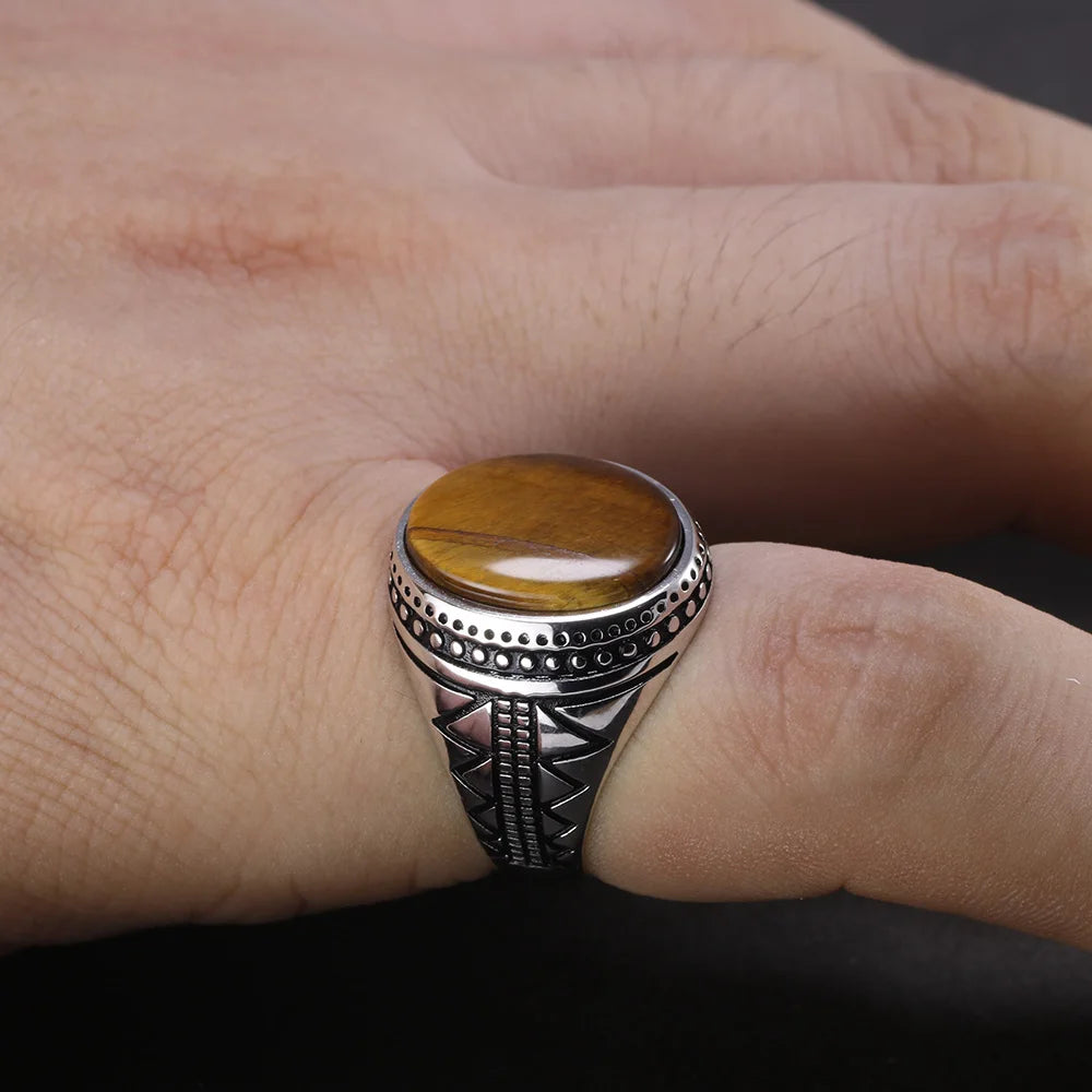 🐅 Spiritual Abacus 925 Sterling Silver Turkish Tiger Eye Ring – Solid Men’s Vintage S925 Jewelry