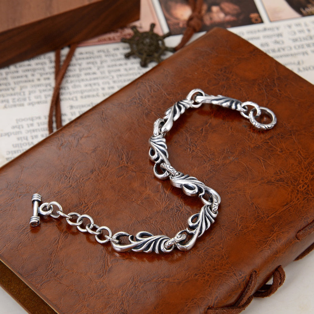 Spiritual Abacus New Vine Flower Sterling Silver Bracelet for Men
