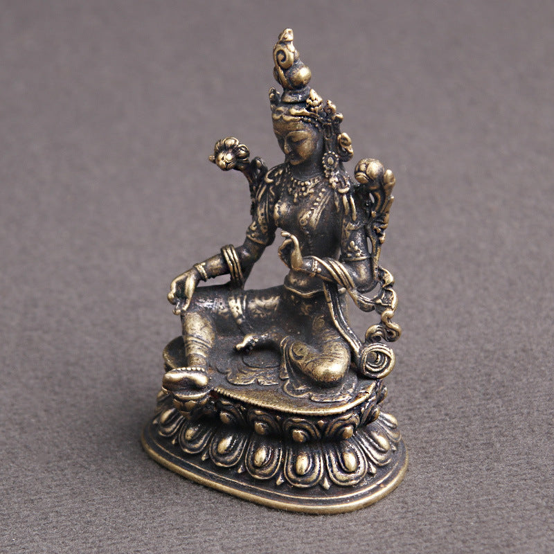 Spiritual Abacus Brass Antique Green Tara Buddha Statue Decoration