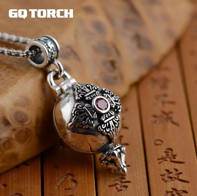 🕉️ Spiritual Abacus 925 Sterling Silver Openable Buddha Pendant – Six Words Mantra & Red Zircon Inlay