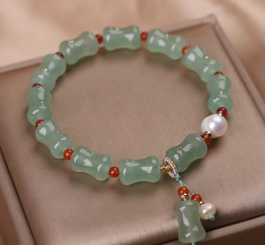 Spiritual Abacus Green Mori Style Natural Green Aventurine Bamboo Jade Bracelet