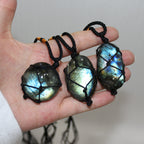 Spiritual Abacus Natural Feldspar Moonstone Net Pendant Necklace with Blue Light